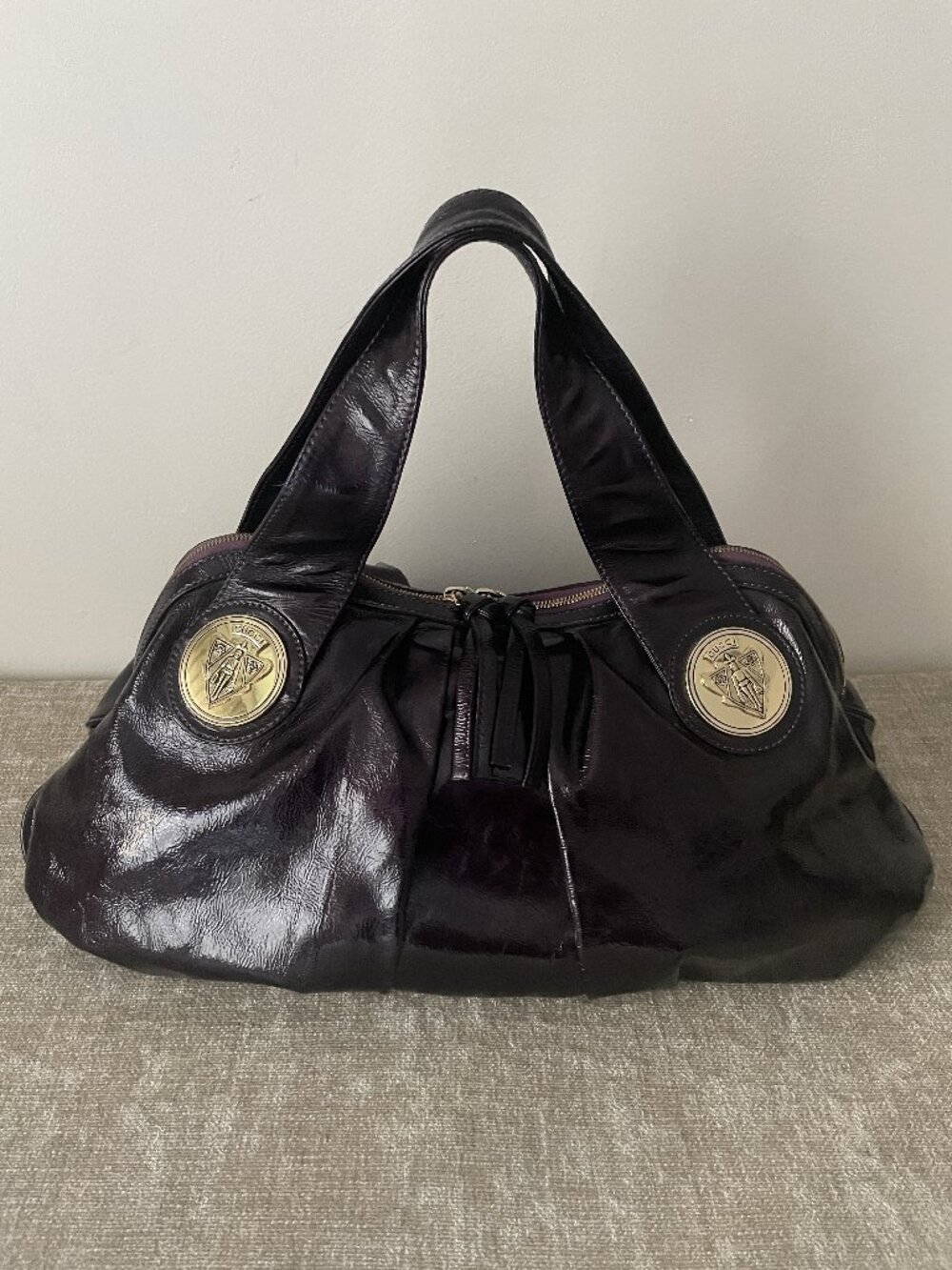 GUCCI Patent Leather Shoulder Bag Large Tote